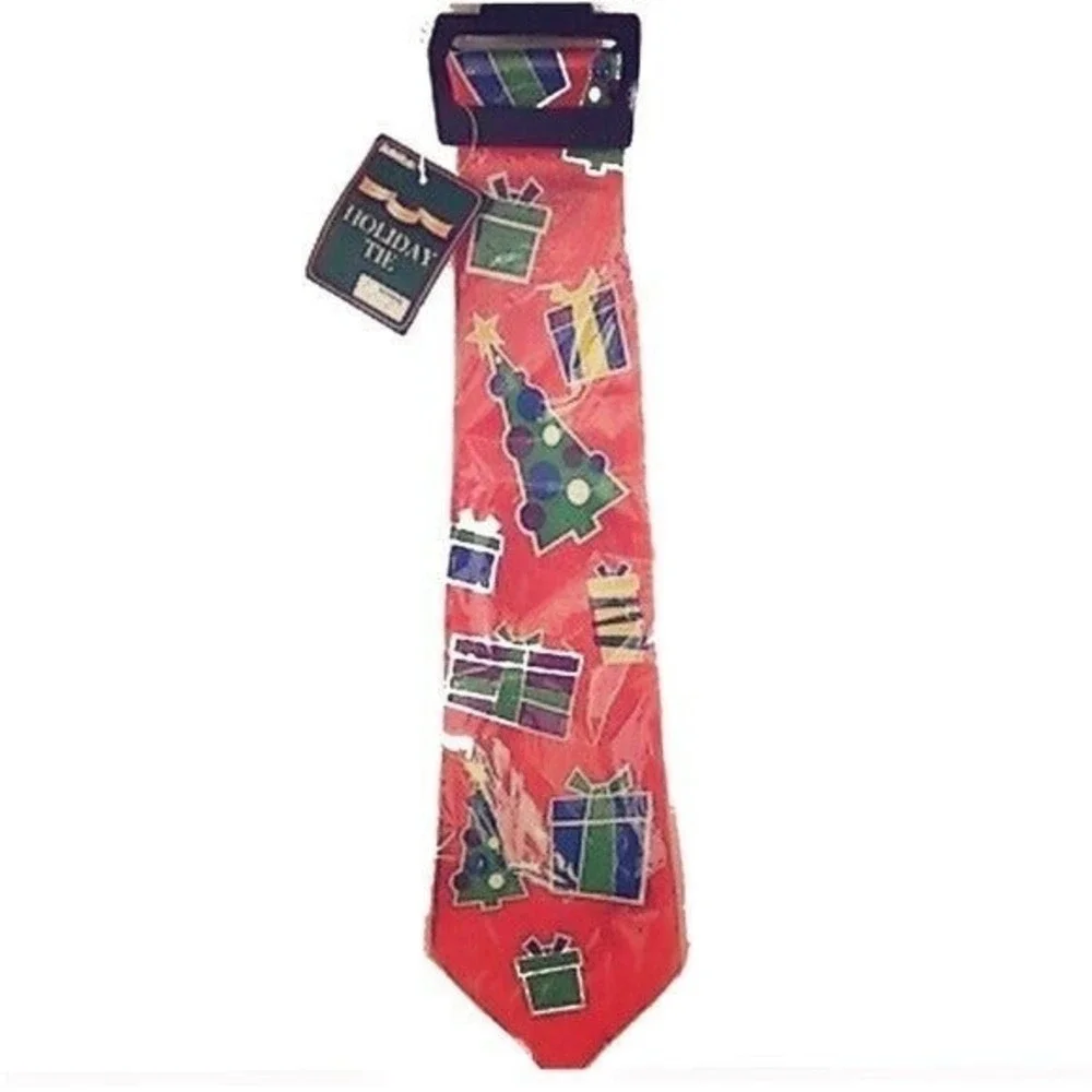 Holiday Christmas Necktie Red Presents‎ Tree Novelty Men's Neck Tie Gifts New